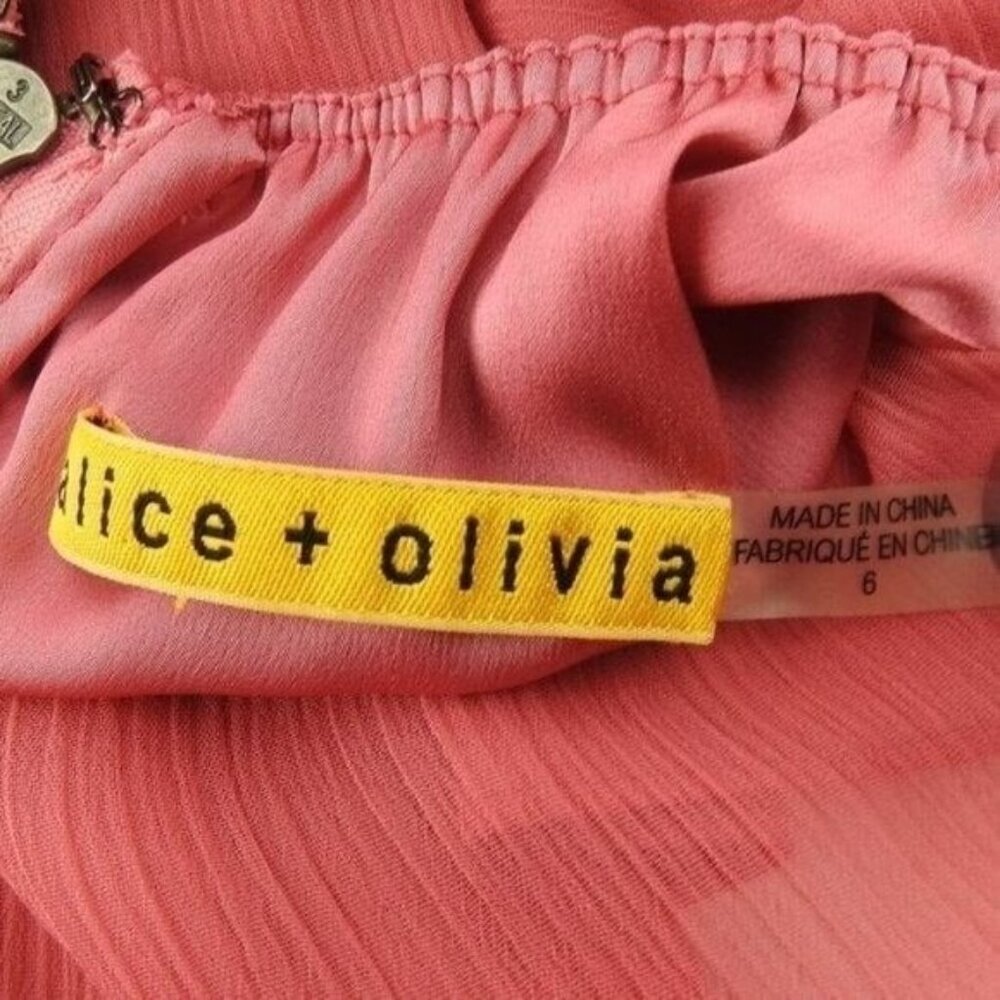 Alice Olivia Pink Strapless Tent Dress Pleated Chiffon Open Back Size 6 Medium - Picture 2 of 3